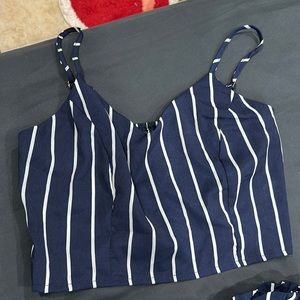 a crop top and wide leg pants